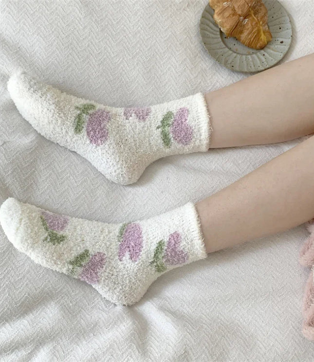 Floral Plush Fur Socks