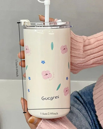 Floral Tumbler with Straw