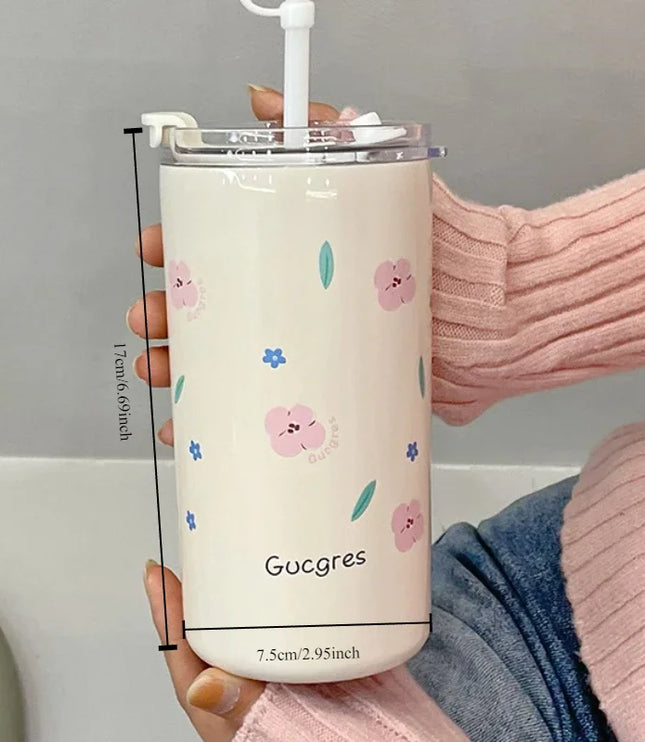 Floral Tumbler with Straw