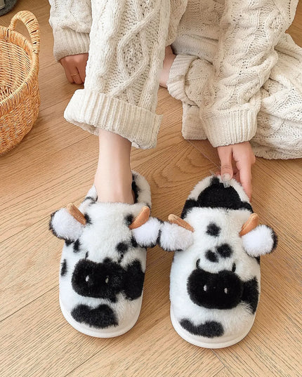 B&W Cow Plush Slippers