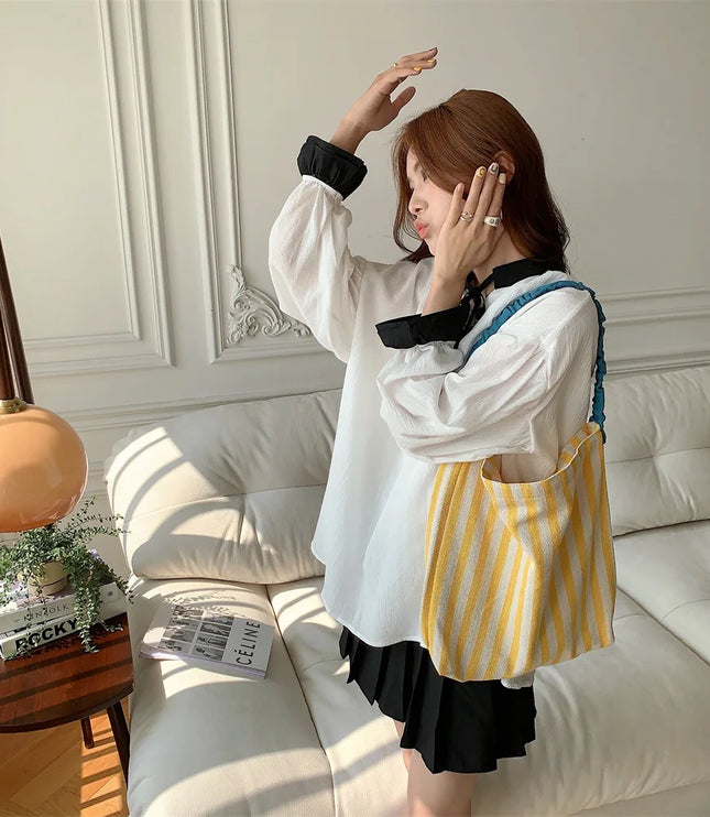 Striped Shoulder Bag Tote