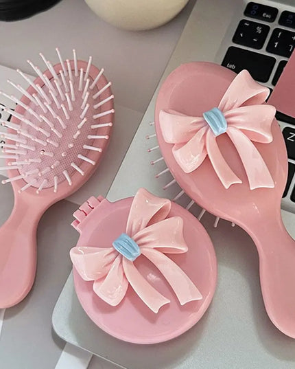 Pink Bowknot Pocket Mirror & Comb