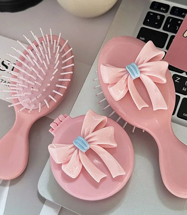 Pink Bowknot Pocket Mirror & Comb