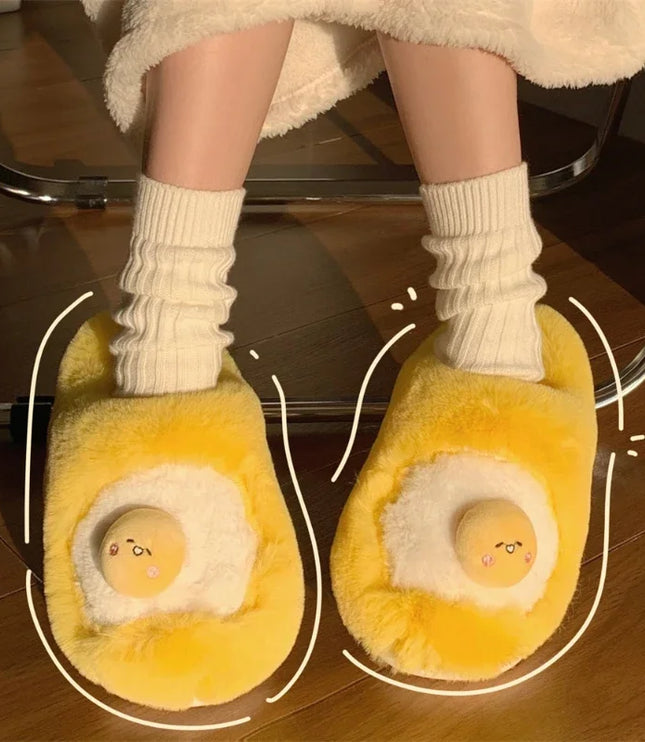 Egg Yolk Plush Slippers