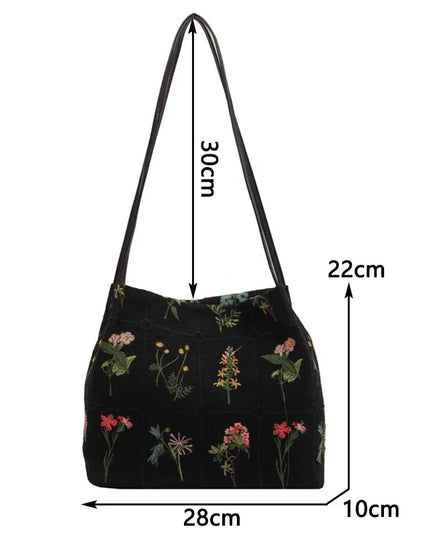 Flower Embroidered Tote Bag