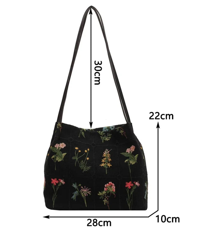 Flower Embroidered Tote Bag