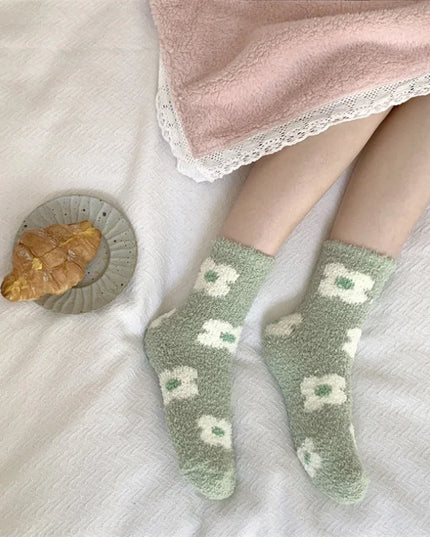 Floral Plush Fur Socks