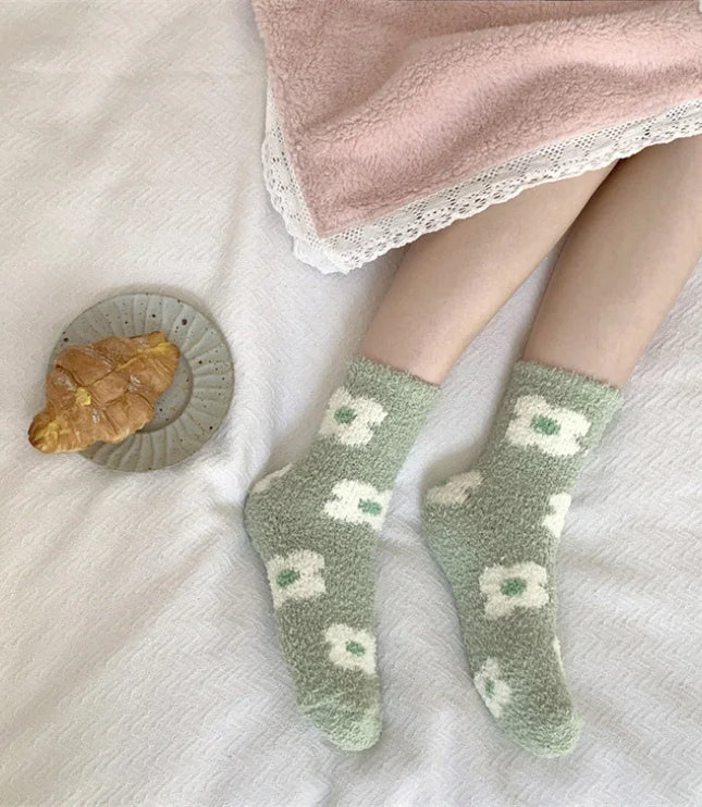 Floral Plush Fur Socks