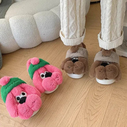 Pink Dog Plush Slippers