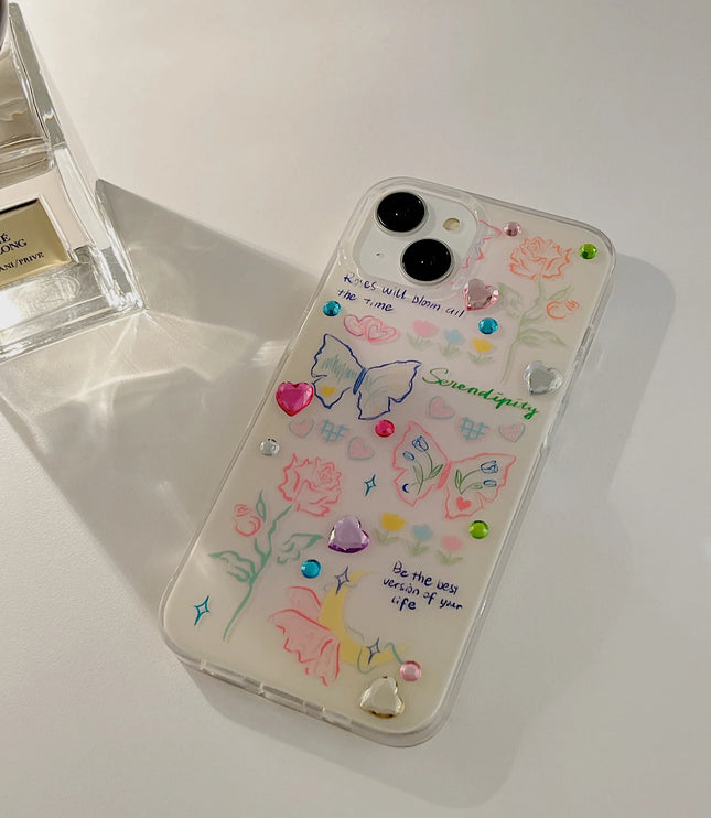 Glittering Hearts Butterflies Case Phone