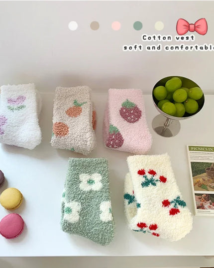 Floral Plush Fur Socks