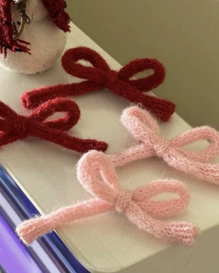 2Pcs Knitted Bow Hairpins