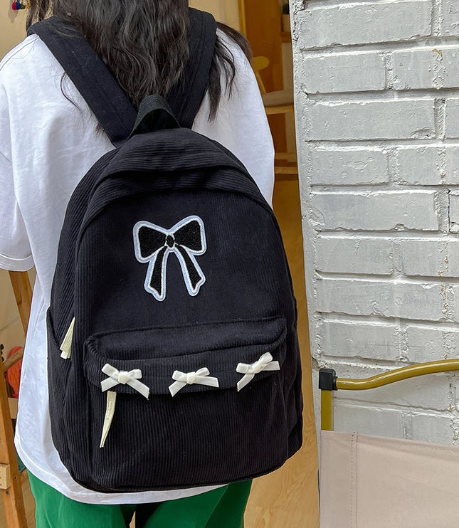 Corduroy Bowknot Backpack