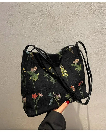 Flower Embroidered Tote Bag