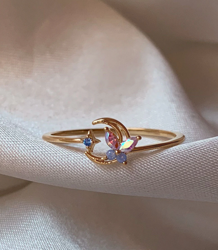 Crescent Moon Butterfly Ring