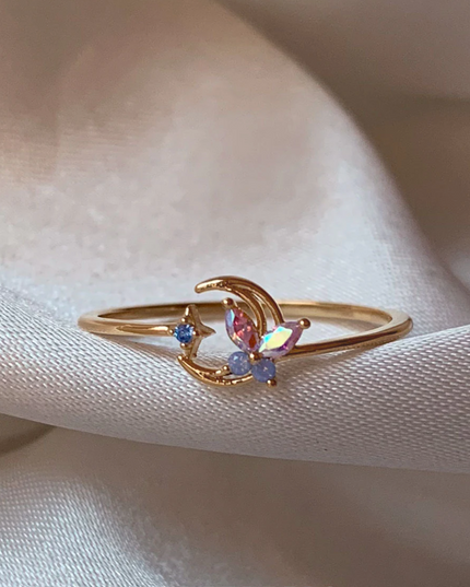 Crescent Moon Butterfly Ring