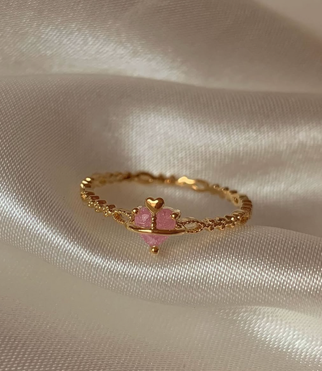 Pink Crown Heart Ring