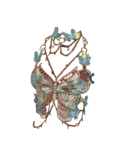 Butterfly Embroidery with Crystals Top
