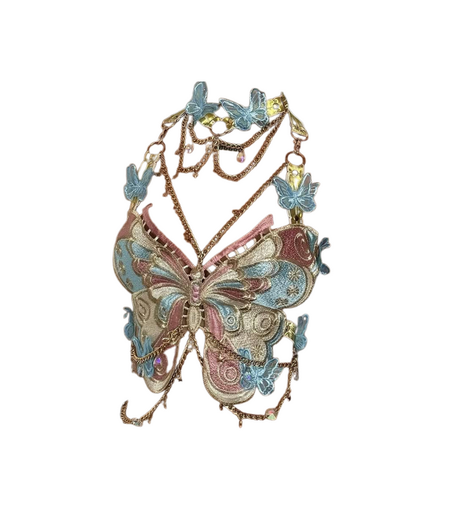 Butterfly Embroidery with Crystals Top