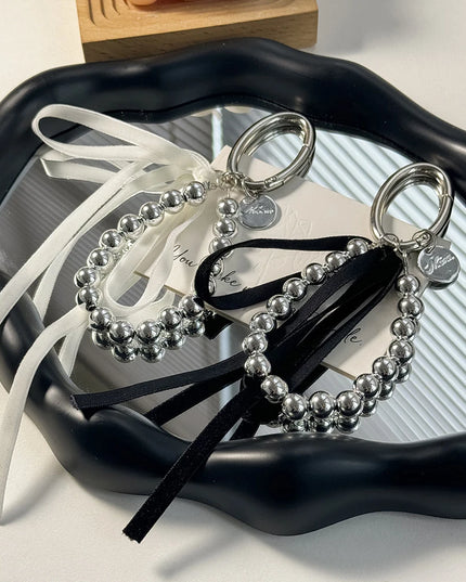 Silver Pearly Ribbon Keychain