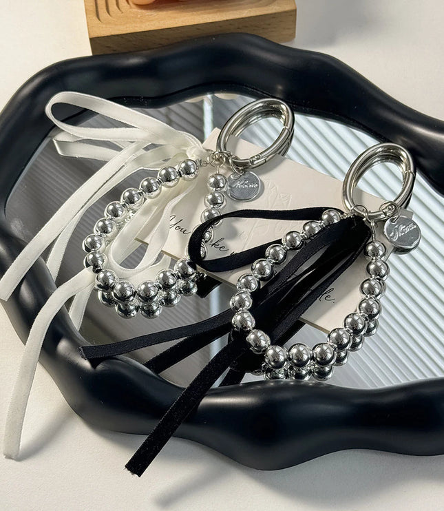 Silver Pearly Ribbon Keychain