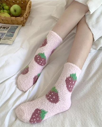 Floral Plush Fur Socks