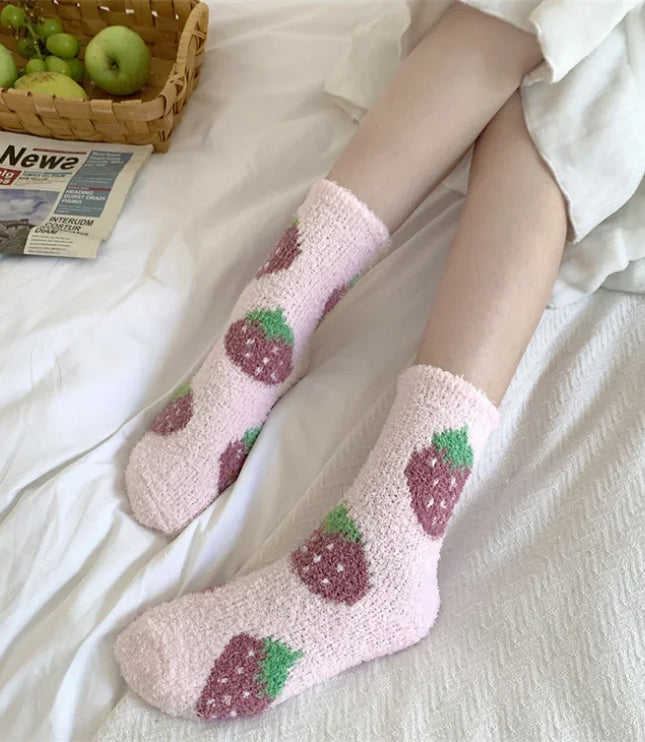 Floral Plush Fur Socks