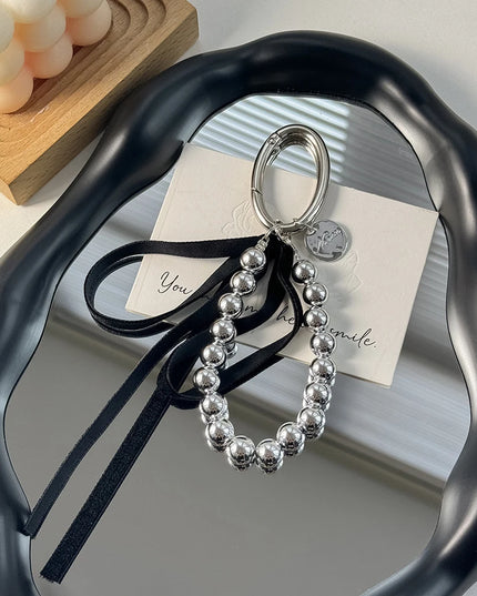 Silver Pearly Ribbon Keychain