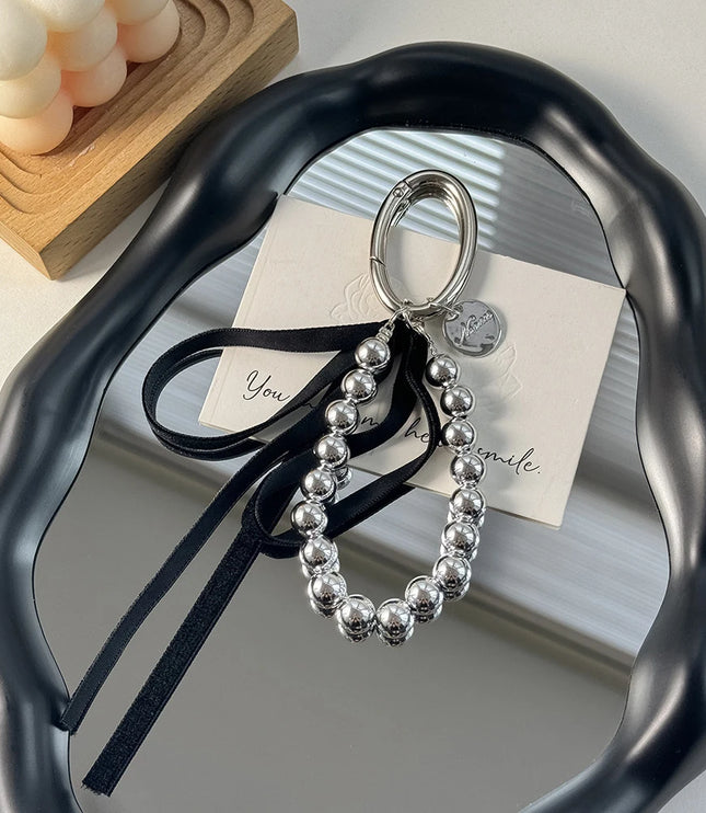 Silver Pearly Ribbon Keychain