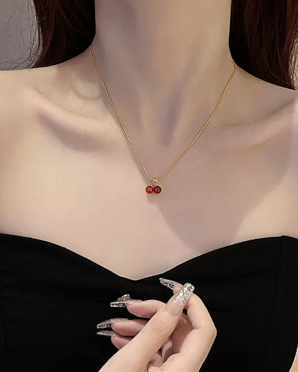 Wine Red Cherry Necklace