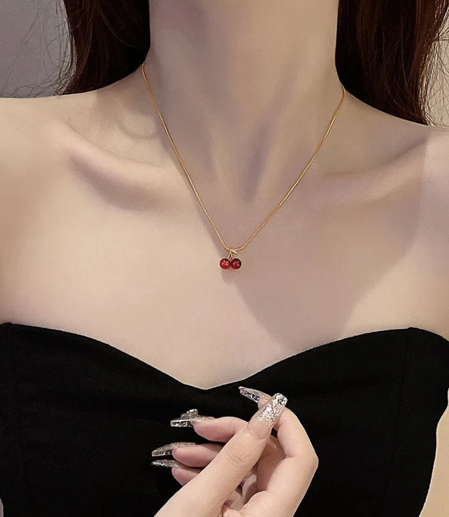 Wine Red Cherry Necklace