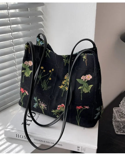 Flower Embroidered Tote Bag