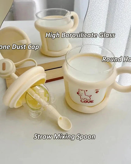 Cartoon Bottle/Cup With Straw & Spoon