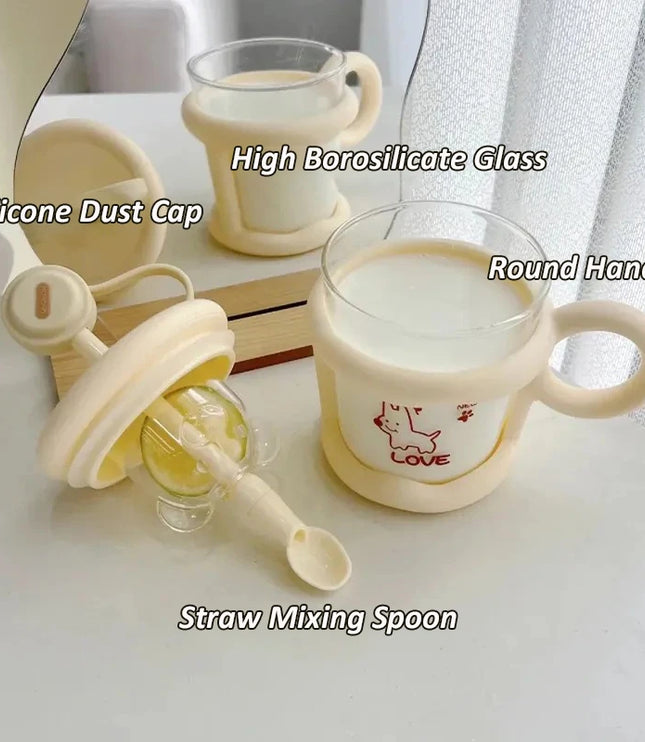 Cartoon Bottle/Cup With Straw & Spoon