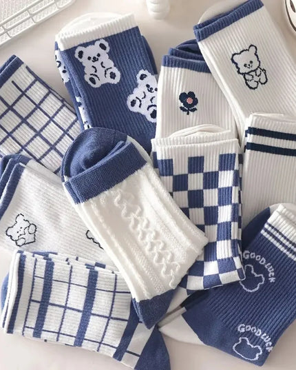 5Pairs Blue Bear Socks