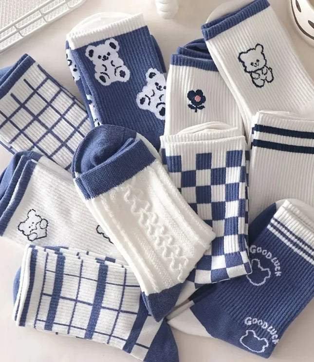 5Pairs Blue Bear Socks