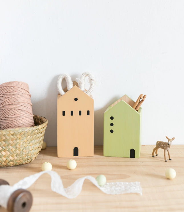 Wooden House Pen Holder