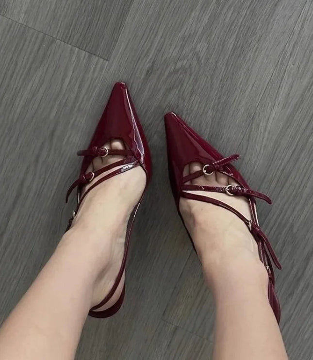 Cherry Pointed Buckle Heels