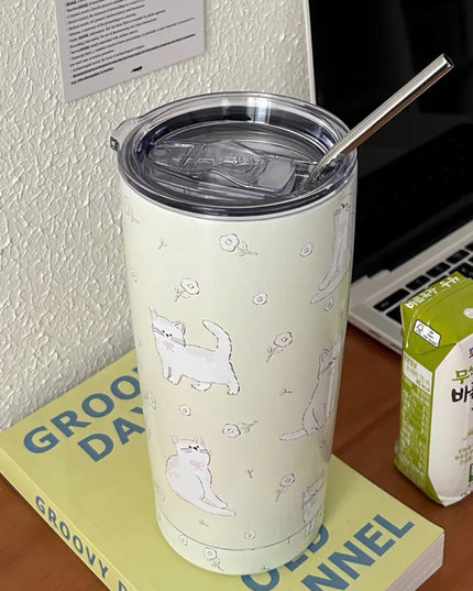 Cute Animal Thermal Bottle with Straw