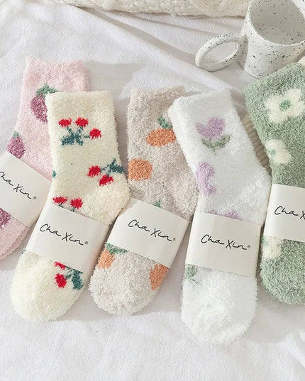 Floral Plush Fur Socks