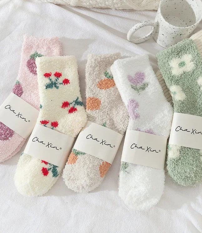 Floral Plush Fur Socks