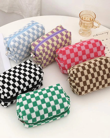 Checkered Knitted Pencil Case