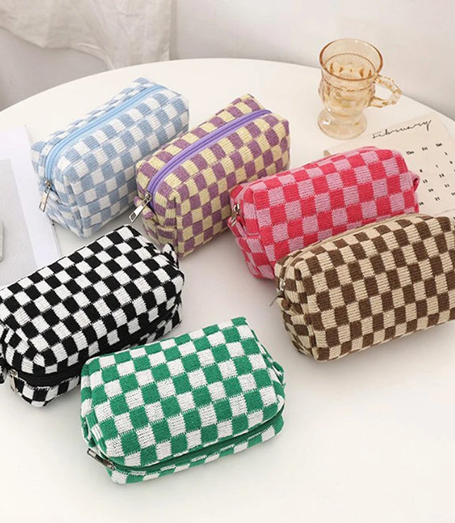 Checkered Knitted Pencil Case