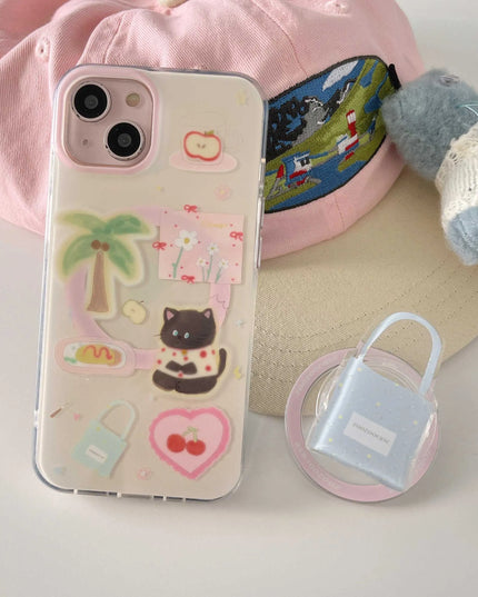 Cute Cat & Bag Popsocket & Phone Case