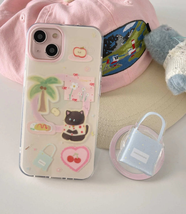 Cute Cat & Bag Popsocket & Phone Case