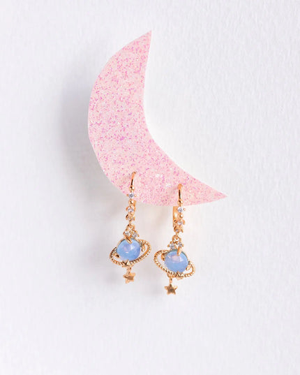 Blue Saturn Hoop Earrings