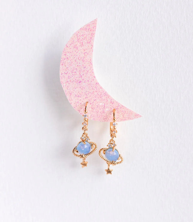 Blue Saturn Hoop Earrings