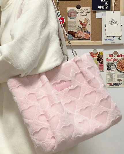 Pink Hearts Plush Handbag