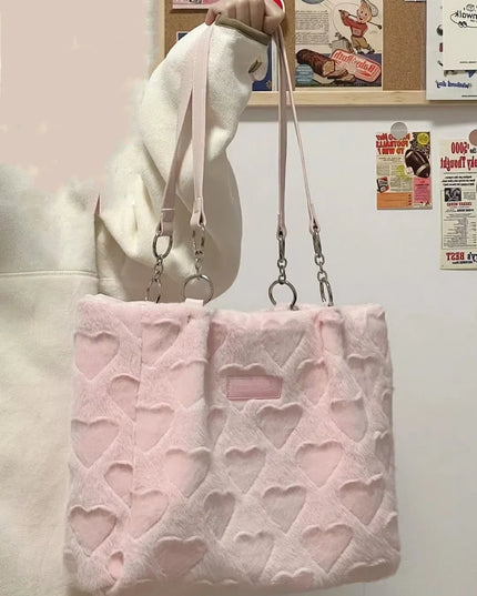 Pink Hearts Plush Handbag