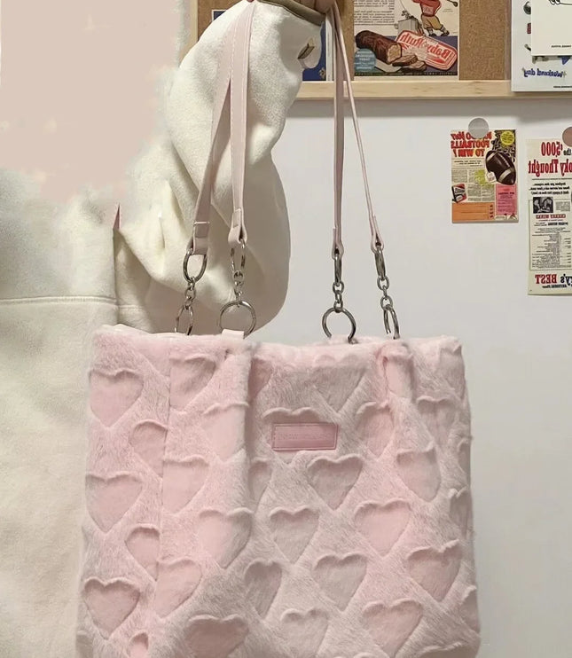 Pink Hearts Plush Handbag